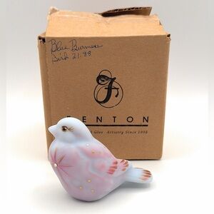 Fenton Burmese Hibiscus -Frosty Hand Painted Bird Star QVC#C21921 In Box